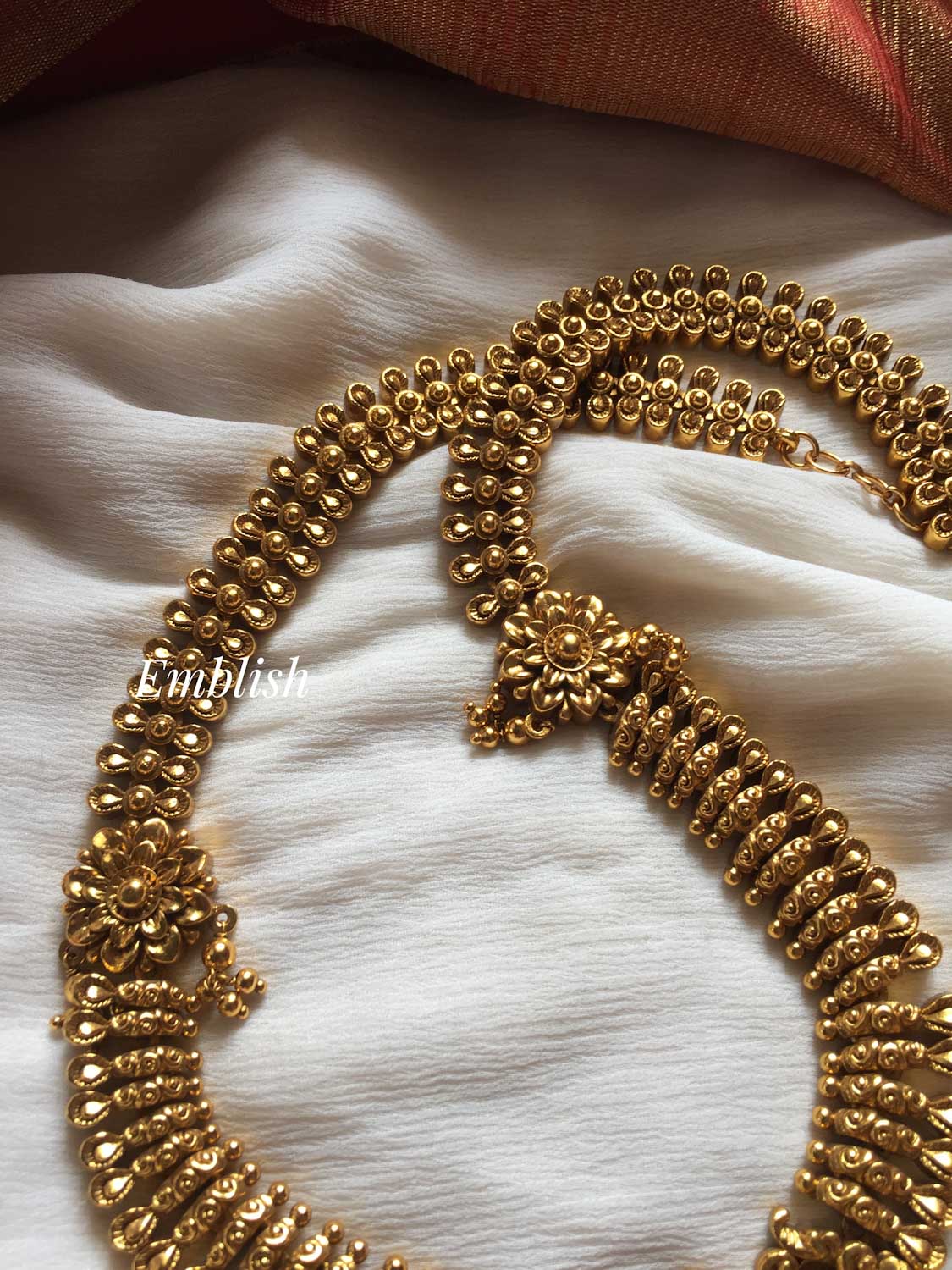 Antique Lakshmi Haathi with gold beads Long Neckpiece 